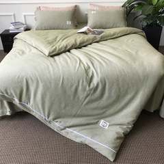 Four sets of winter sanding thickened cotton yarn dyed solid color 1.8m2.0 fitted a simple brushed bedding Bed linen Pea green 1.8M bed (200*230cm quilt cover)