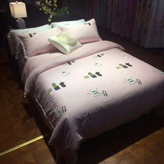 60s cotton four piece bedding warm winter color sanding simple embroidery bedding cotton Cactus 1.5m (5 feet) bed