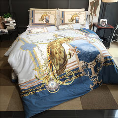 The United States cotton European printing four pieces of pure cotton velvet warm winter thick sanding bedding bedding 1.8m Lan Ling 1.8m (6 feet) bed
