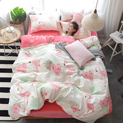 Japanese simple coral velvet, four sets of double cartoon quilt cover, bed 1.8 meters, 2 meters bed, single bed, short plush Bed linen Flamingo pink 1.5 meters (with 2*2.3 meter quilt)