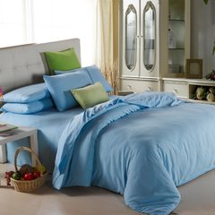 The Korean version is a simple, pure color bedding, four sets of men's bedclothes 1.5m Hotel double sanding three pieces of boutique blue blue 1.2m (4 ft) bed.