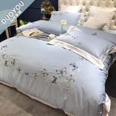 Four sets of 100% cotton peached cotton embroidery bedding sheets thickened in autumn and winter color elegant 4G His four piece 1.5m (5 feet) bed