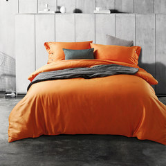 Solid color satin sheets four piece cotton cotton quilt bed four pieces of European double products Bed linen Vitality orange M 1.5-1.8 meter bed (quilt cover 200*230)