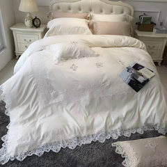 100支长绒棉四件套全棉提花 纯棉高端进口烫钻镂空蕾丝花边床品 芙瑞丝 1.5m（5英尺）床