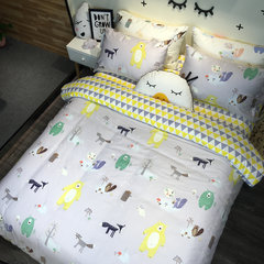 Ins Nordic small fresh cotton four piece duck, pure cotton cartoon student dormitory, single double quilt cover, bed sheet Jungle Adventure 1.2m (4 feet) bed