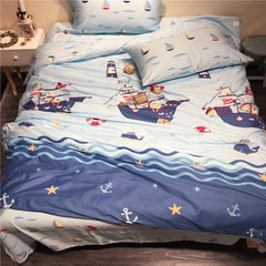 Ins Nordic small fresh cotton four piece duck, pure cotton cartoon student dormitory, single double quilt cover, bed sheet Logbook 1.2m (4 feet) bed