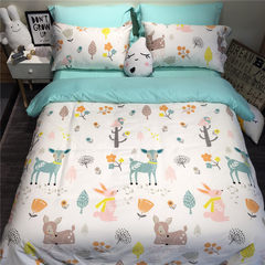 Ins Nordic small fresh cotton four piece duck, pure cotton cartoon student dormitory, single double quilt cover, bed sheet Forest kingdom 1.2m (4 feet) bed