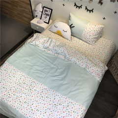 Ins Nordic small fresh cotton four piece duck, pure cotton cartoon student dormitory, single double quilt cover, bed sheet Many fish 1.2m (4 feet) bed
