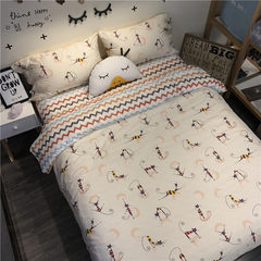 Ins Nordic small fresh cotton four piece duck, pure cotton cartoon student dormitory, single double quilt cover, bed sheet The little cat 1.2m (4 feet) bed