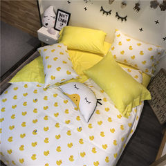 Ins Nordic small fresh cotton four piece duck, pure cotton cartoon student dormitory, single double quilt cover, bed sheet Yellow duck C 1.2m (4 feet) bed