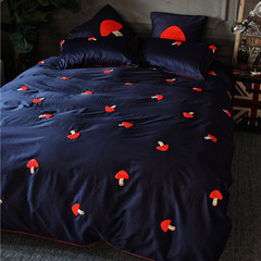 Korean 60 Egyptian Cotton Satin Embroidered Cotton four piece stereo spring 1.8 cotton bedding Mogu blue 1.5m (5 feet) bed
