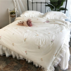 Princess wind bed skirt four piece 60 white cotton cotton pastoral small fresh bedding lace White bed dress Other