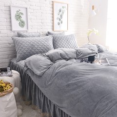 Thickening flannel flannel bed dress, four sets of wedding coral floss bedspread, quilt cover, winter warm crystal velvet Bed linen 2.0m (6.6 feet) bed