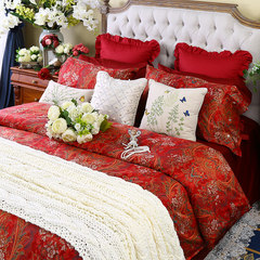 Red wedding wedding bed four pieces of cotton cotton 1.8m double bed cotton satin sheets quilt 1.5m (5 feet) bed