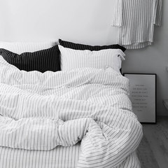 日式简约条纹水洗棉四件套纯棉被套床单全棉风双人床上用品夏季 床单款 巴恩斯特黑 1.5m（5英尺）床