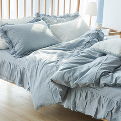 北欧全棉四件套纯棉公主风可爱花边被套床单床裙款1.8米双人床品 床单款 蓝色-荷叶边 1.5m（5英尺）床