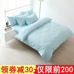 Foreign trade blue cotton embroidered quilt four sets of winter cotton embroidery quilt bed 2.0m shipping 180X220 200X230 four sets (fitted models) 1.8m (6 feet) bed