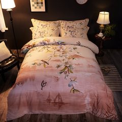 Folk style winter sanding cotton four piece thick sheets quilt Chinese 1.8M1.5 bedding cotton Landscape Jiangnan 1.5m (5 feet) bed