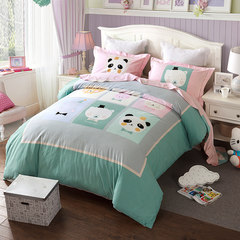 Fashion cartoon four piece peached cotton bed linen quilt 2.0m double bed cotton lovely autumn and winter Animal Paradise 1.2m (4 feet) bed