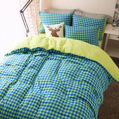 色织蓝色小清新格子加厚秋冬温暖磨毛黄色床单床笠纯棉床上四件套 床笠款，需订做 1.2m（4英尺）床