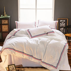 日式色织水洗棉床上四件套全棉纯棉纯色柔软亲肤被套床单1.5m1.8m 床单款 织带款-白白白 1.5m（5英尺）床