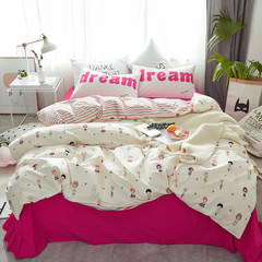 Nordic simple winter cartoon peached cotton printing four pieces cotton sheets 1.5m1.8m bed quilt Bed linen The little princess (sanding MS) 1.5m (5 feet) bed