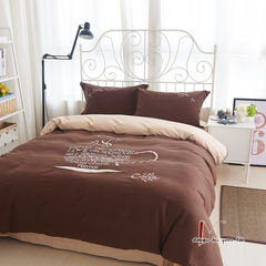 60 autumn and winter long staple cotton sanded thorn embroidered bedding four piece suite simple cotton thickened Afternoon life (coffee) 1.5m (5 feet) bed