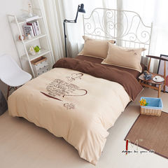 60 autumn and winter long staple cotton sanded thorn embroidered bedding four piece suite simple cotton thickened Afternoon life (camel) 1.5m (5 feet) bed