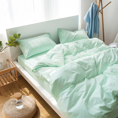 Washed cotton four piece Japanese pure cotton quilt bed cotton quilt bedding fitted 1.5/1.8m Bed linen B washed cotton, pure color mint green 1.2m (4 feet) bed