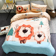 Forest cartoon, cotton, four sets of lion students, single, double, cotton cute, zoo bedding Bed linen King of the forest 1.2m (4 feet) bed