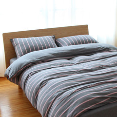 Japanese style simple pure cotton four piece fitted cotton cotton quilt sheets Tianzhu stripe bedding Bed linen Grey powder bar 1.2m (4 feet) bed