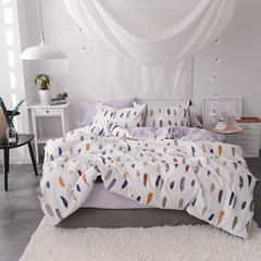 Simple cotton four sets, cotton 1.5/1.8m double bed, printed bed sheets, quilt cover, light luxury, Nordic wind Colorful feather 1.2m (4 feet) bed