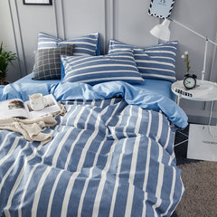 Cotton bedding set of four pieces of cotton double stripes three piece men bedding fitted models Stripe blue [1.5m] four piece fitted models