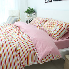 Good quality Tianzhu cotton knitwear four piece set simple Cotton Striped quilt sheets 4 piece set cotton bed nude bed sheet pink stripes 1.2m (4 ft) bed