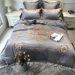 French model room European style 80S cotton grey cotton four set of high-end embroidery cotton bedding Six pieces of Sauron grey 1.5m (5 feet) bed