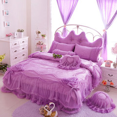 Cotton satin wedding bedding Korean Korean wedding quilt bed skirt lace four piece of cotton Princess Diaries purple Other
