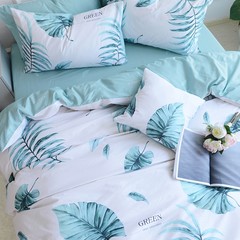 Korean contracted four sets of cotton linens cartoon summer 1.5m three sets of 1.8m cotton bedding Bed linen Green mood 1.2m (4 feet) bed