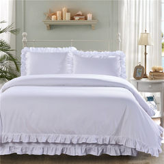 Gucci bedding cotton cotton four piece suite pure simple Korean falbala special offer White 200*230 four piece set 1.5m (5 feet) bed