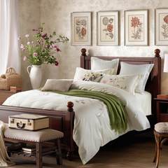 Italy, Luo embroidery American Pastoral cotton four set 1.8m cotton bedding bedding -3 HZ- queen Anne Garden 1.5m (5 feet) bed