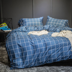 60 cotton satin cotton four set simple cotton yellow Plaid bedding bedding 1.8m Jane blue lattice 1.5m (5 feet) bed