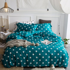 60 cotton satin cotton four set simple cotton yellow Plaid bedding bedding 1.8m Sky green 1.5m (5 feet) bed