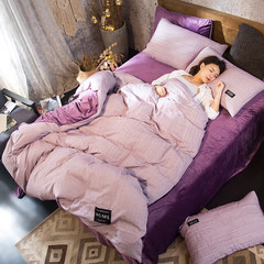 Autumn and winter thickened cotton four piece simple cotton velvet crystal solid bed linen short plush warm set Purple Stripe 1.5m (5 feet) bed