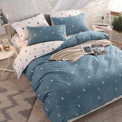 New compact cotton, four sets of double bedding, small fresh cotton sheets, striped quilt cover blue 1.5m (5 feet) bed