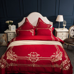 Big red four full cotton six piece Embroidery Wedding cotton bedding European Court sample room LB red Louvre 1.5m (5 feet) bed