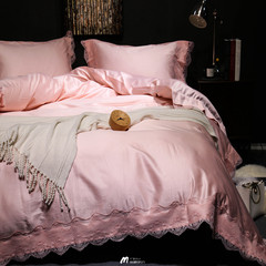 Luxury 100s island cotton sateen cotton four set white Pink Lace Princess villa simple bedding Sha - powder 1.5m (5 feet) bed