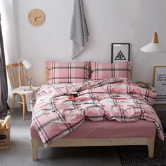 Nordic wind, summer Plaid washed cotton, cotton bed, four sets of 1.8m male cotton quilt, bed linen, 1.5m2m bed yuanr-maomao 2.0m bed / quilt cover, 220*240cm/ four piece set