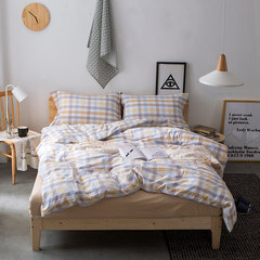 Nordic wind, summer Plaid washed cotton, cotton bed, four sets of 1.8m male cotton quilt, bed linen, 1.5m2m bed Warm wadding 2.0m bed / quilt cover, 220*240cm/ four piece set