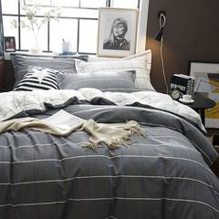 Simple winter sanding cotton bed four pieces 2.0m m thick warm cotton plaid stripe linen quilt Pulis 1.5m (5 feet) bed