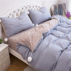Simple pure cotton naked Princess wind Larry washed cotton four piece ball cotton bedding bedding Bed linen Blue + Beige (JM ball section) 1.5m (5 feet) bed