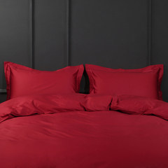 100 high-density cotton bed four pieces of high-grade cotton satin bedding solid red wedding Bed linen JB014 Chinese Red M 1.5-1.8 meter bed (quilt cover 200*230)